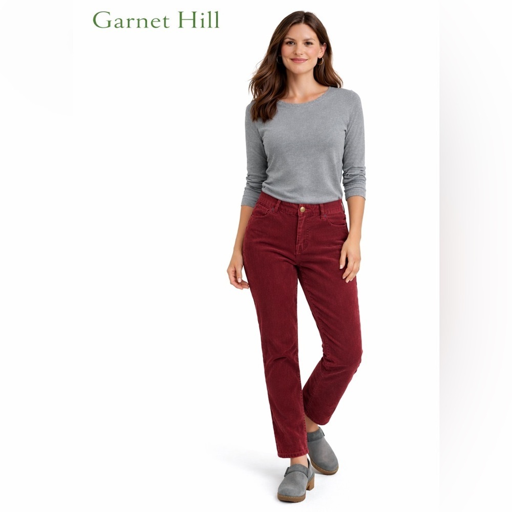 Garnet Hill Maroon Burgundy Corduroy‎ Pants Organic Cotton 10 Petite